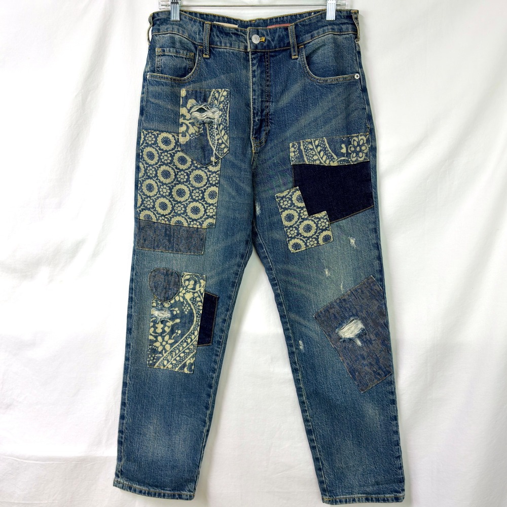 PILCRO Anthropologie The Borrowed Boyfriend Patchwork Jeans Women's 28 Bandana